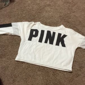 Pink white long sleeve crop top